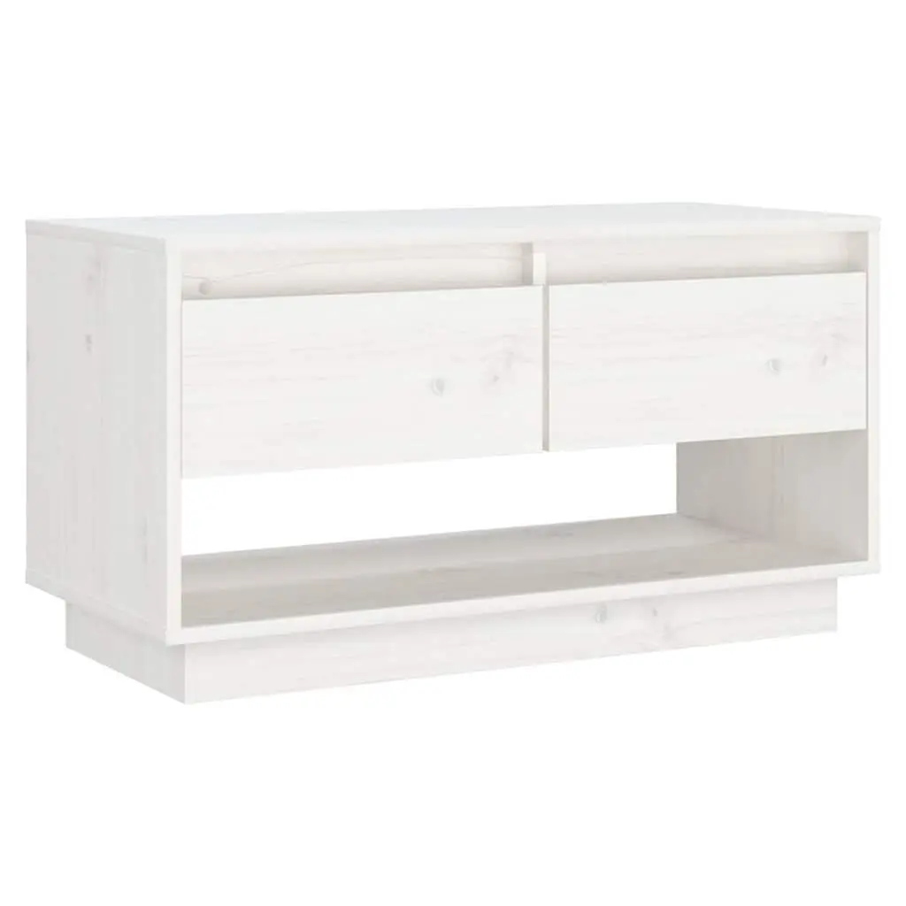 White TV Cabinet Solid Pine Wood 74x34x40cm Storage Unit with Drawers