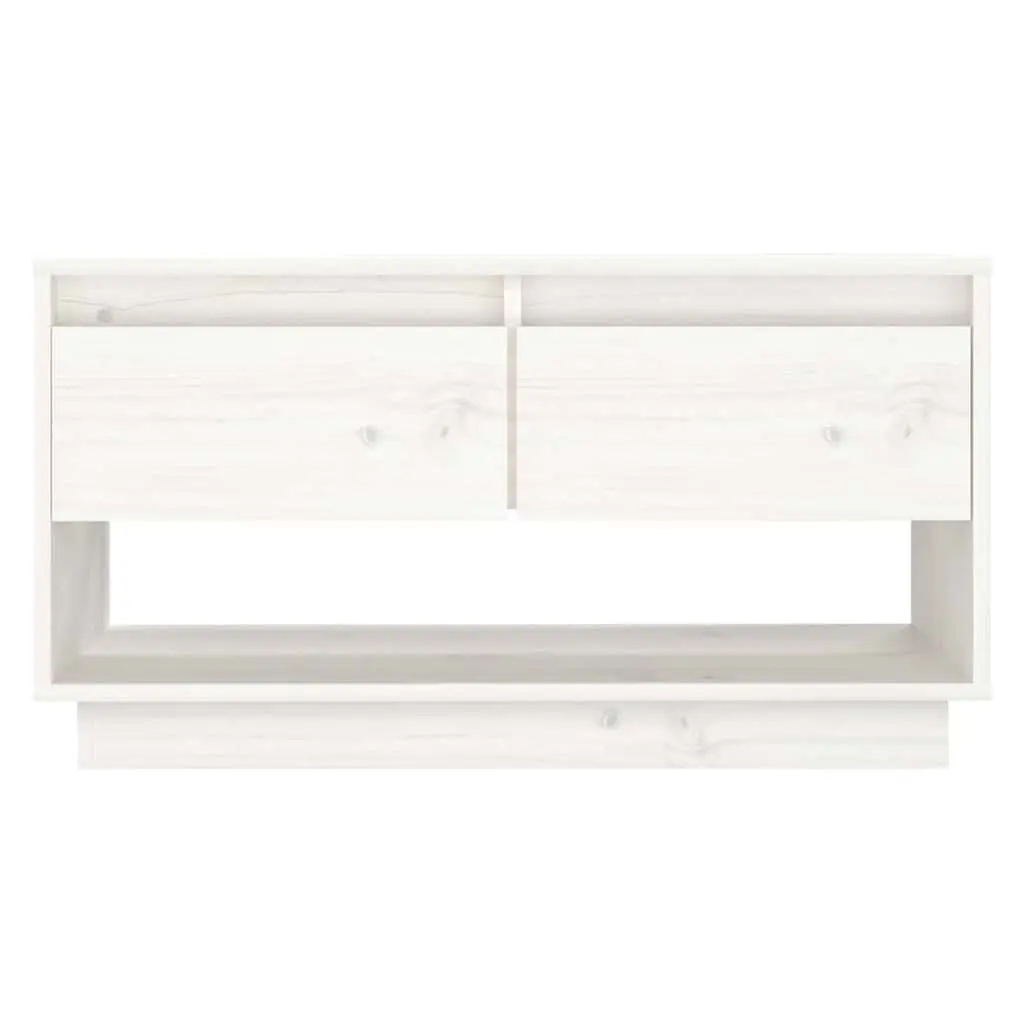 White TV Cabinet Solid Pine Wood 74x34x40cm Storage Unit with Drawers