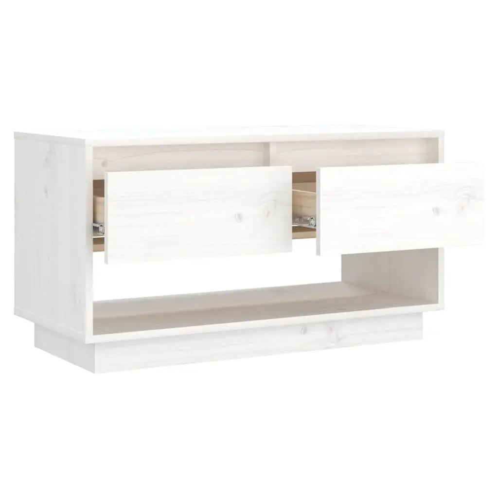 White TV Cabinet Solid Pine Wood 74x34x40cm Storage Unit with Drawers