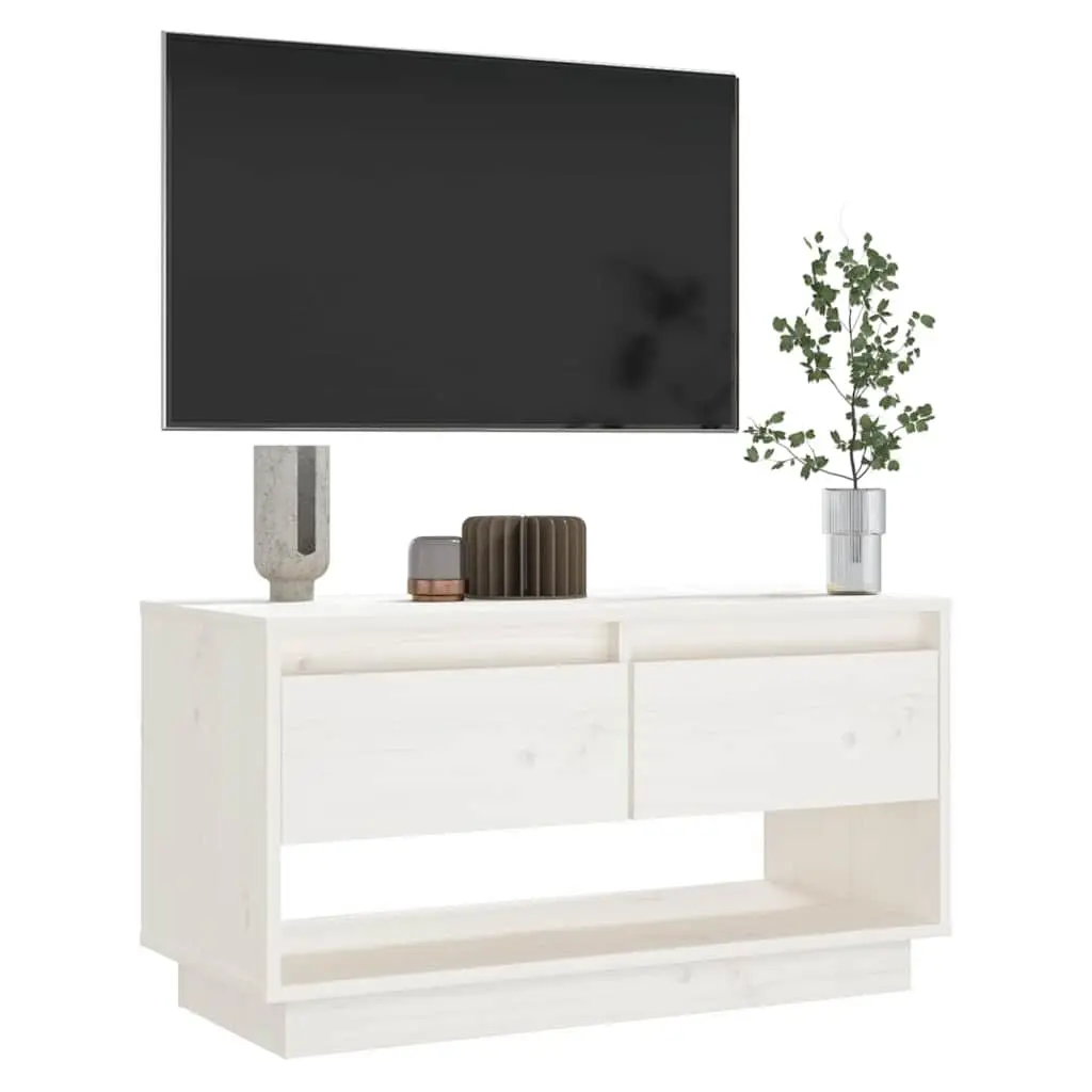 White TV Cabinet Solid Pine Wood 74x34x40cm Storage Unit with Drawers
