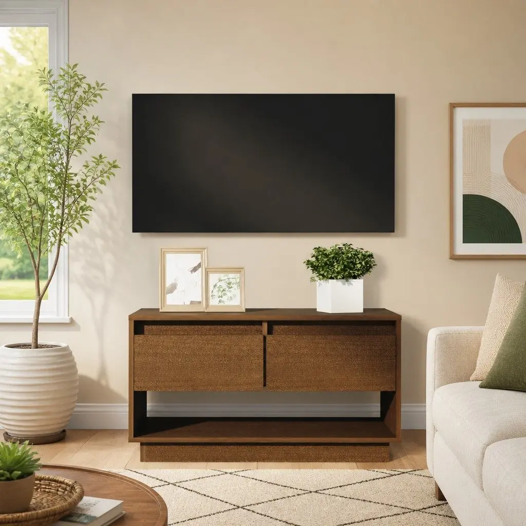Solid Wood Pine TV Cabinet Honey Brown with Drawers 74 x 34 x 40 cm