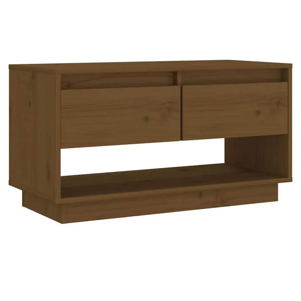 Solid Wood Pine TV Cabinet Honey Brown with Drawers 74 x 34 x 40 cm