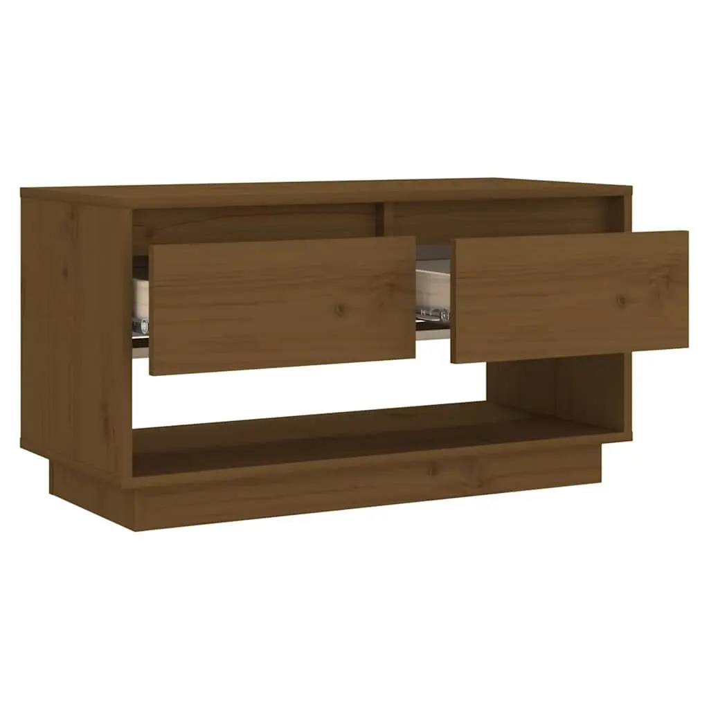 Solid Wood Pine TV Cabinet Honey Brown with Drawers 74 x 34 x 40 cm