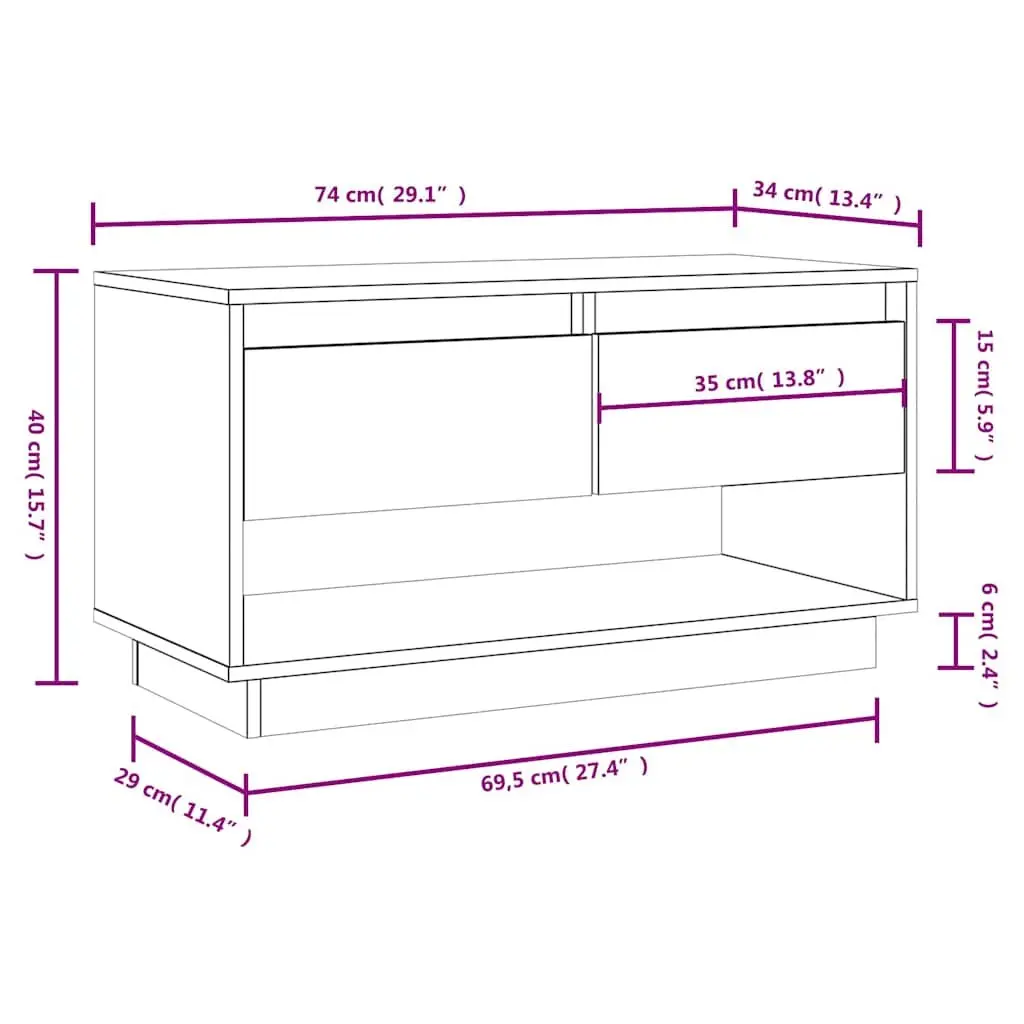 Solid Wood Pine TV Cabinet Honey Brown with Drawers 74 x 34 x 40 cm