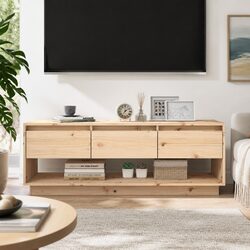 TV Cabinet 110.5x34x40 cm Solid Pine Wood With Drawers Storage Unit Brown