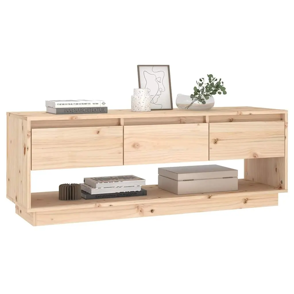 TV Cabinet 110.5x34x40 cm Solid Pine Wood With Drawers Storage Unit Brown