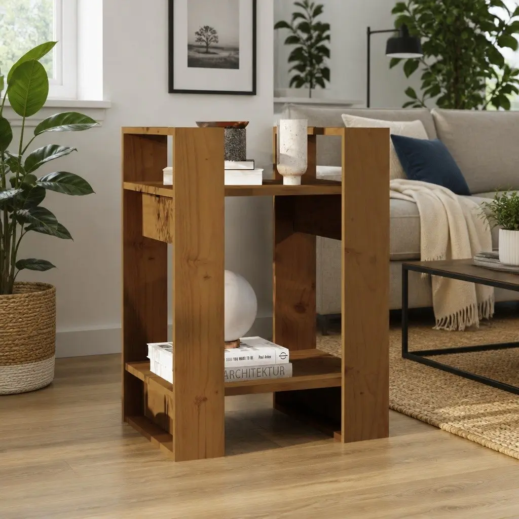Solid Wood Pine Book Cabinet Room Divider Honey Brown 41x35x57cm