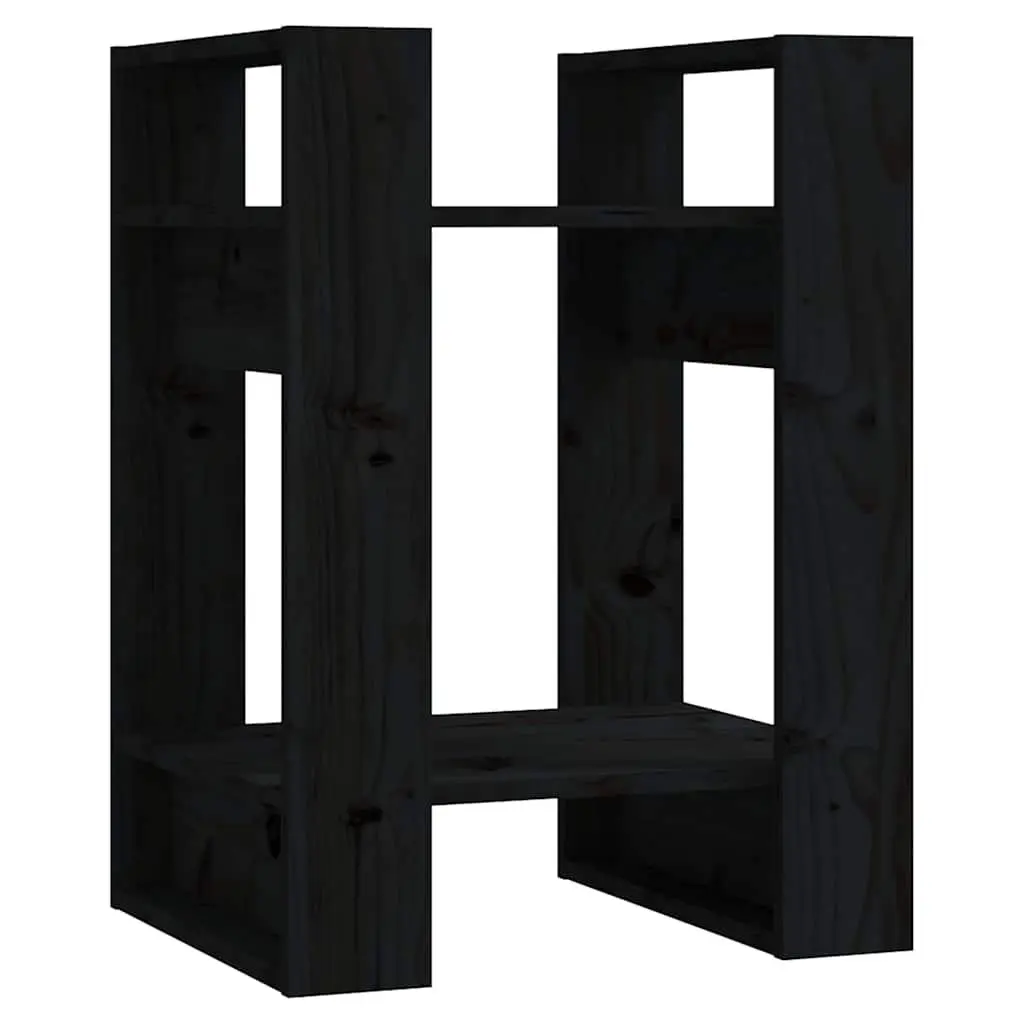 Black Solid Wood Book Cabinet Room Divider Shelving Unit 41x35x57cm