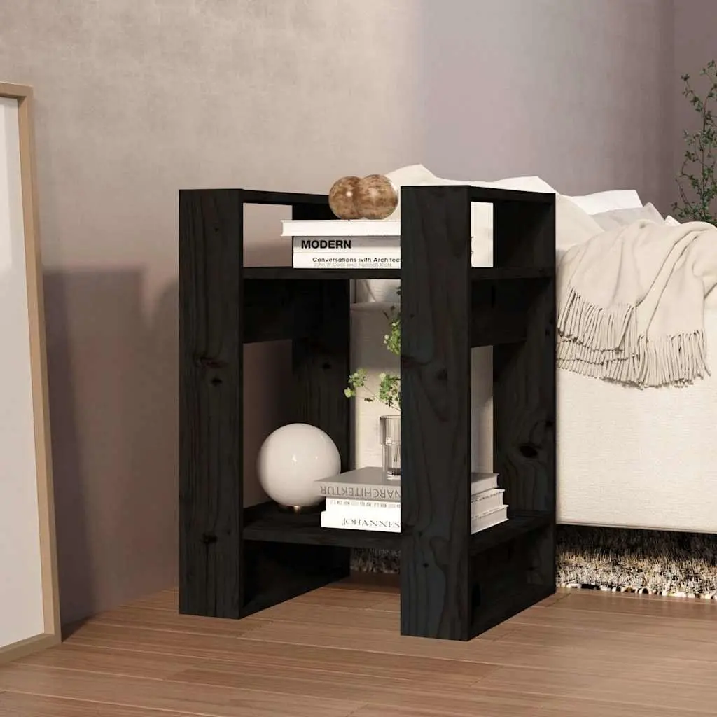 Black Solid Wood Book Cabinet Room Divider Shelving Unit 41x35x57cm