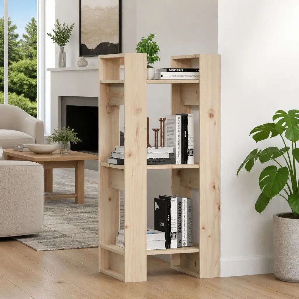 Pine Wood Room Divider Book Cabinet Natural Finish 41x35x91cm Brown