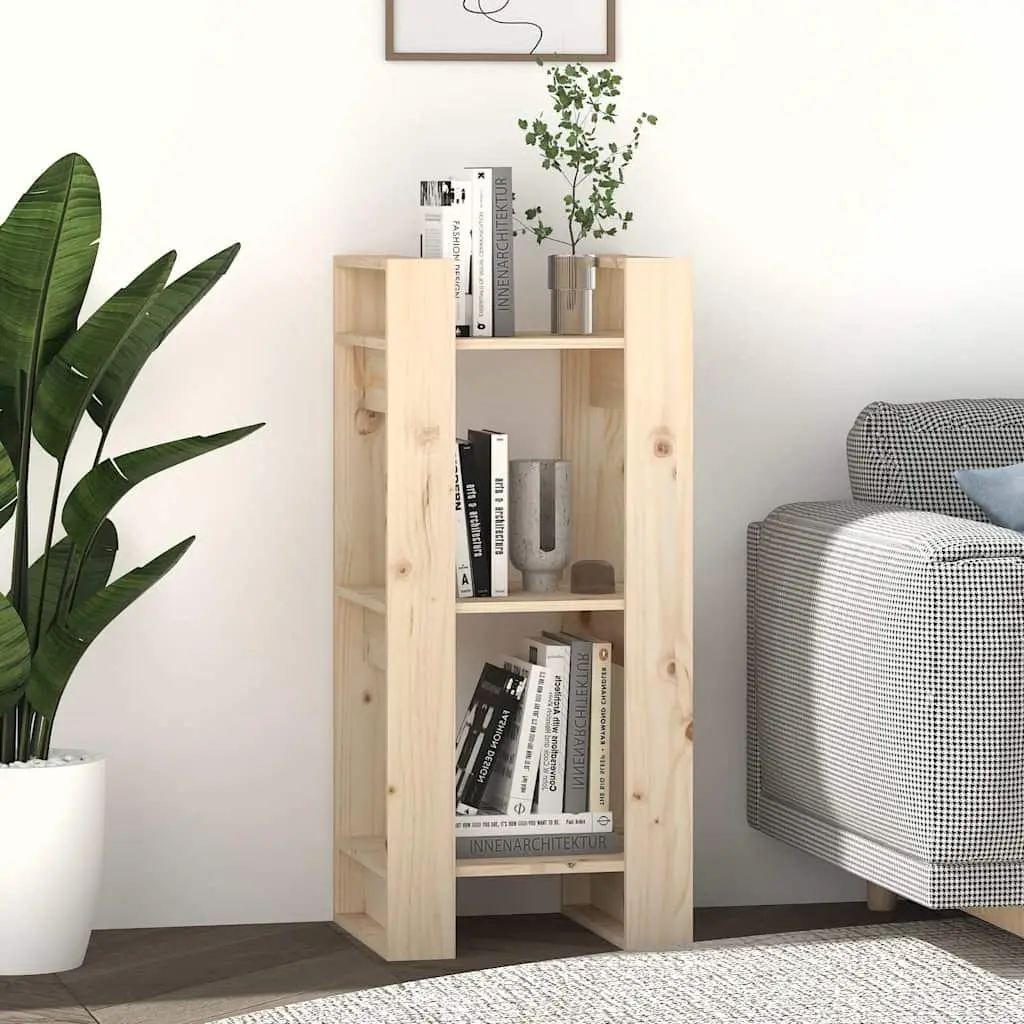 Pine Wood Room Divider Book Cabinet Natural Finish 41x35x91cm Brown
