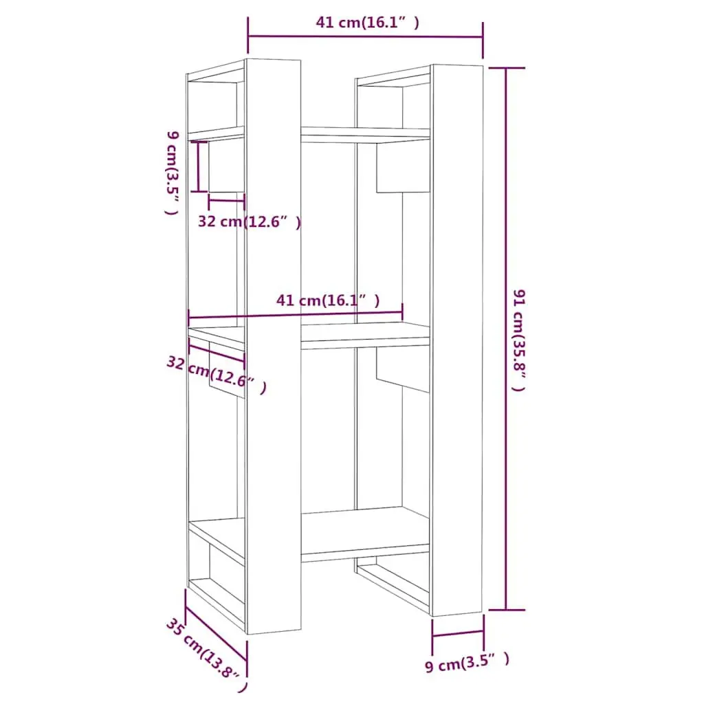 Pine Wood Room Divider Book Cabinet Natural Finish 41x35x91cm Brown