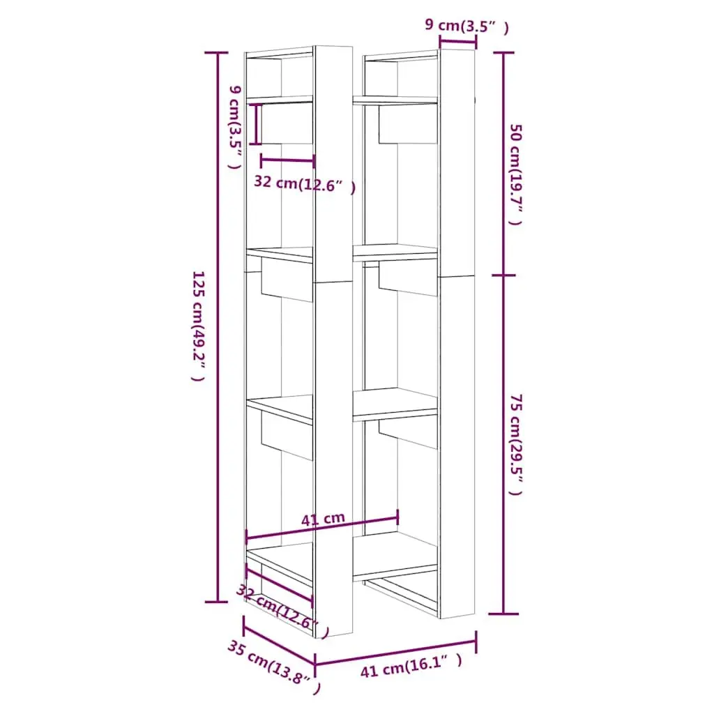 Wooden Book Cabinet Room Divider Solid Pine 41x35x125cm