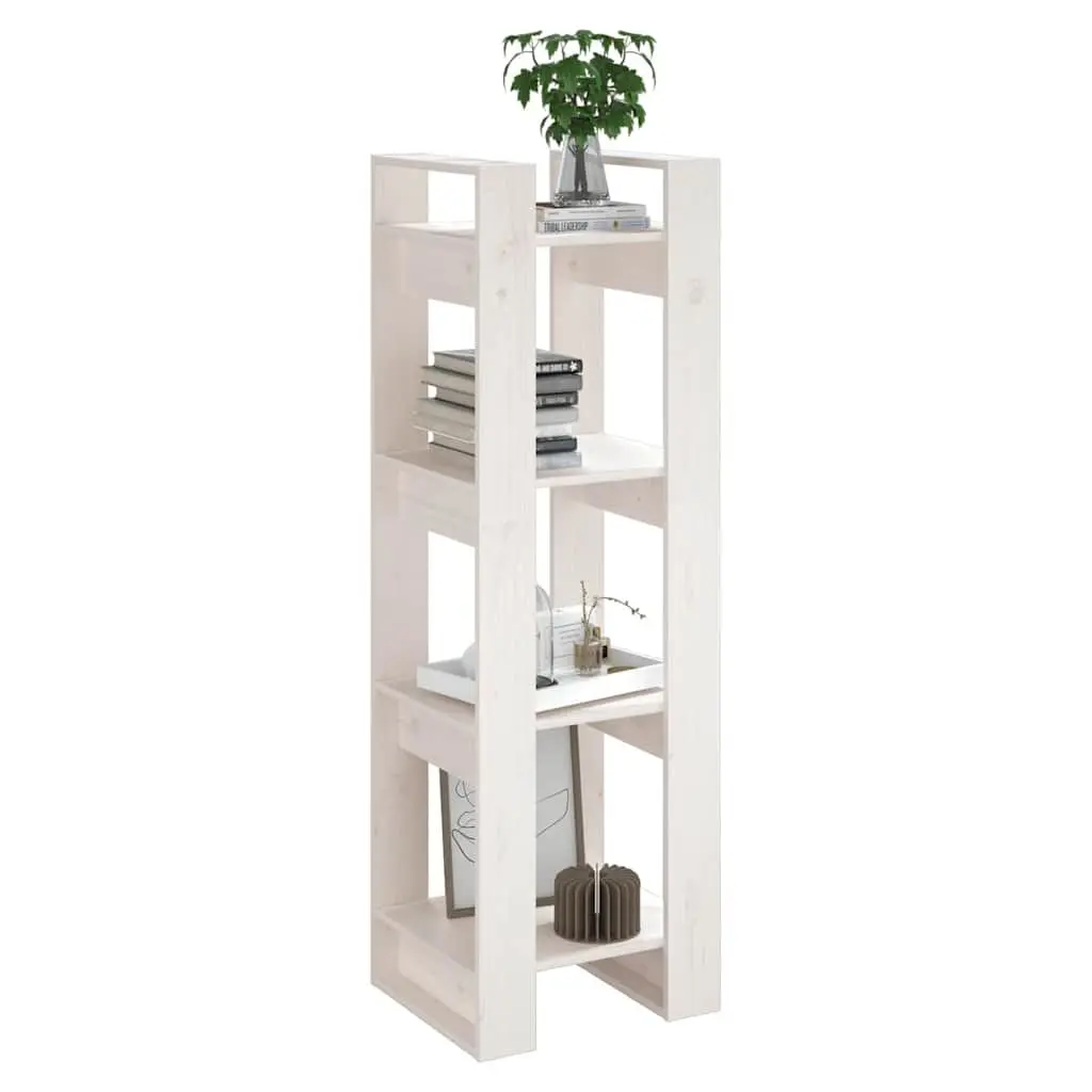 Wooden Book Cabinet Room Divider White Solid Pine Wood 41 x 35 x 125 cm