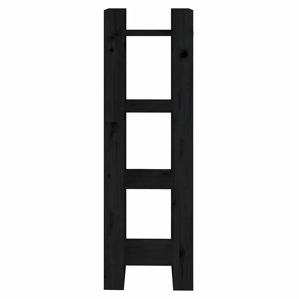 Book Cabinet Room Divider Black Solid Pine Wood 41x35x125 cm