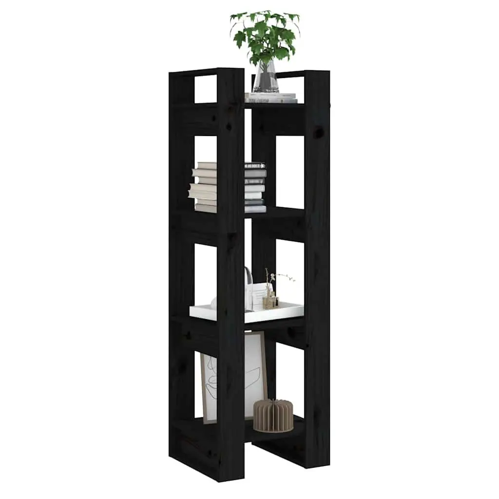 Book Cabinet Room Divider Black Solid Pine Wood 41x35x125 cm
