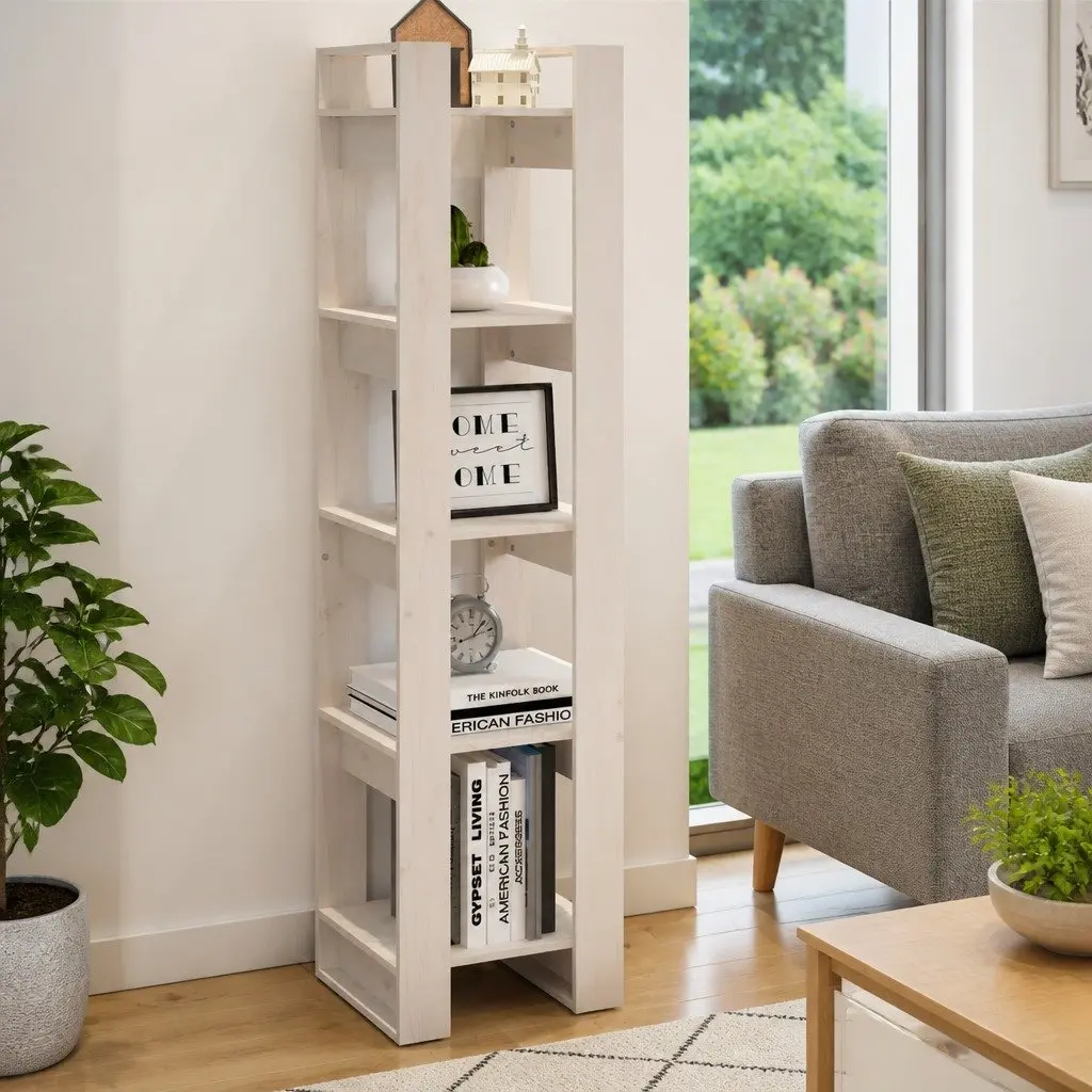 Book Cabinet Room Divider White 41x35x160 cm Solid Pinewood Open Shelving Unit