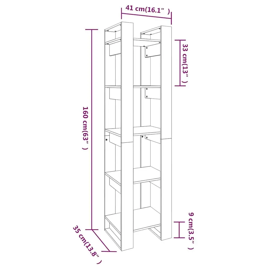 Book Cabinet Room Divider White 41x35x160 cm Solid Pinewood Open Shelving Unit