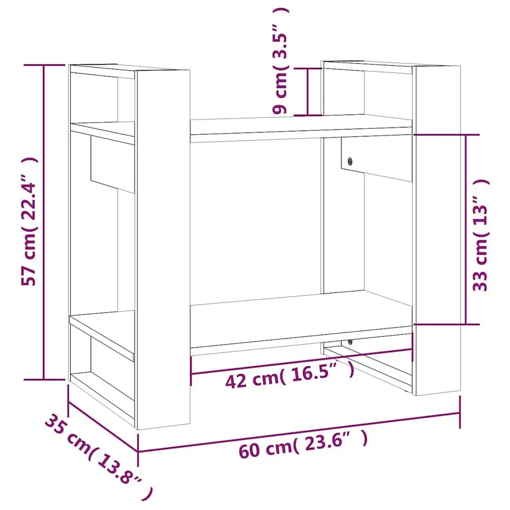 Wooden Book Cabinet Room Divider Solid Pine 60x35x57cm