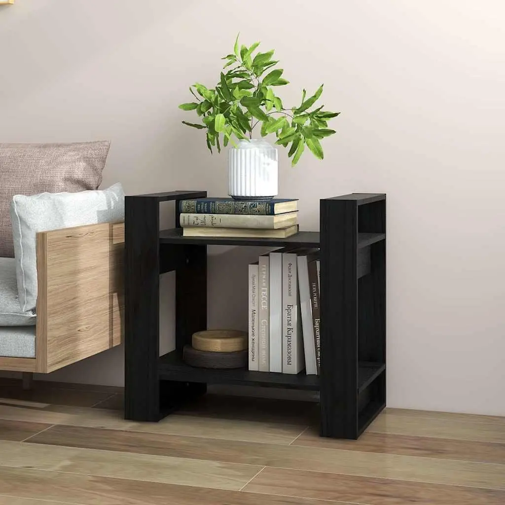 Pine Wood Book Divider Shelving Unit Black 60x35x57cm