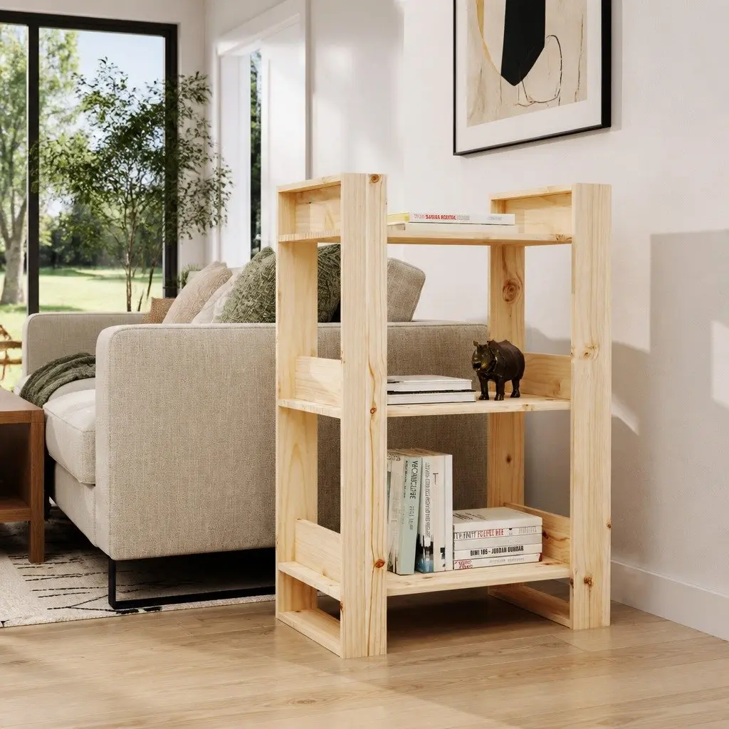 Solid Wood Pine Book Cabinet Room Divider 60x35x91cm Brown Shelving Storage