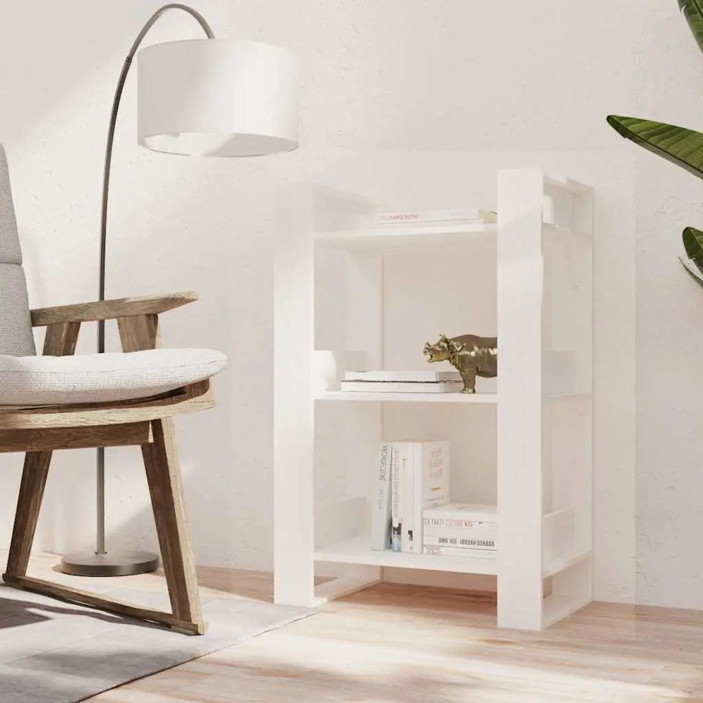 Book Cabinet Room Divider White Solid Pine Wood 60W x 35D x 91H cm