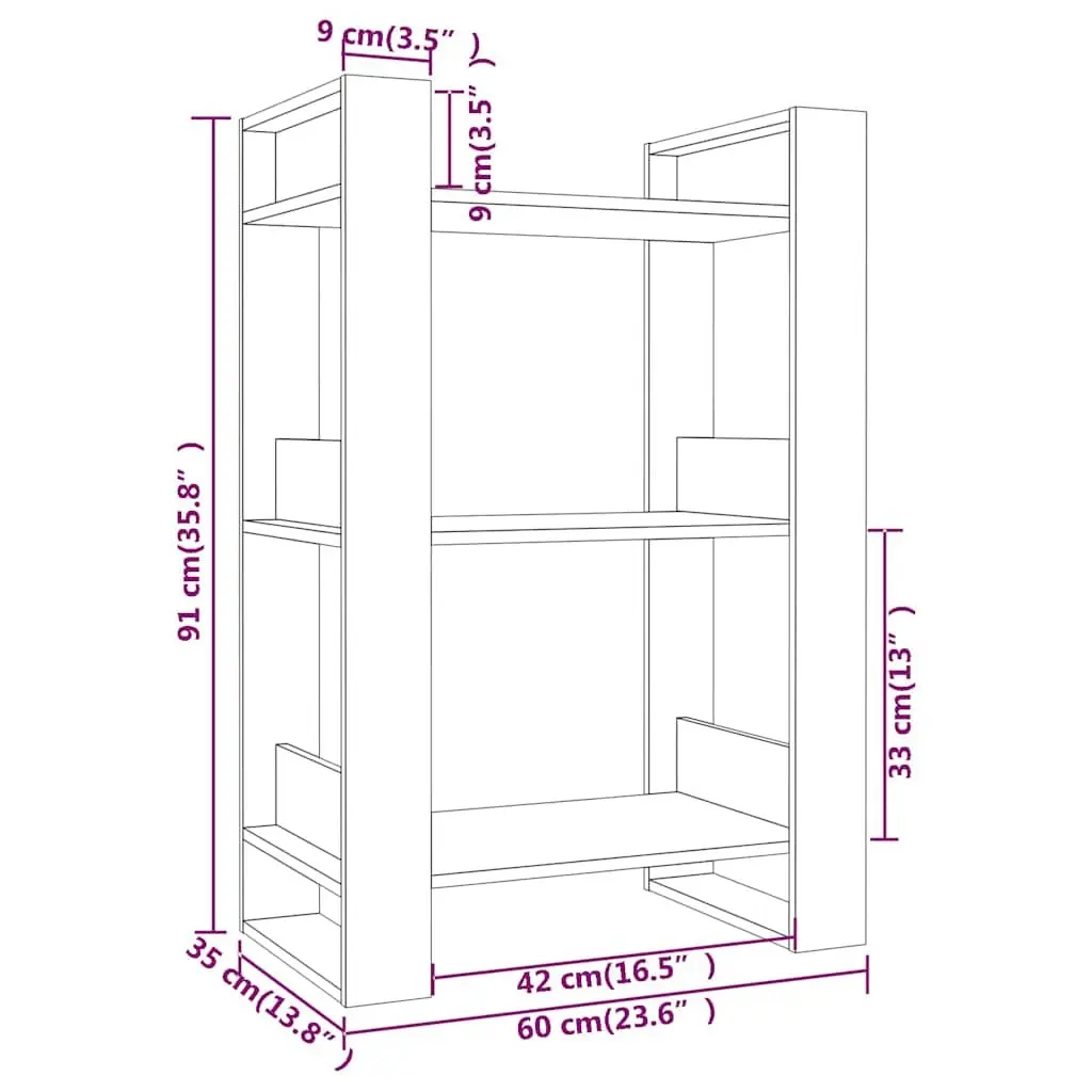 Solid Wood Pine Book Cabinet Room Divider Black 60x35x91 cm Storage Bookshelf