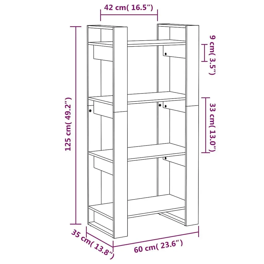 Solid Wood Book Cabinet Room Divider 60x35x125cm Brown Bookshelf Storage