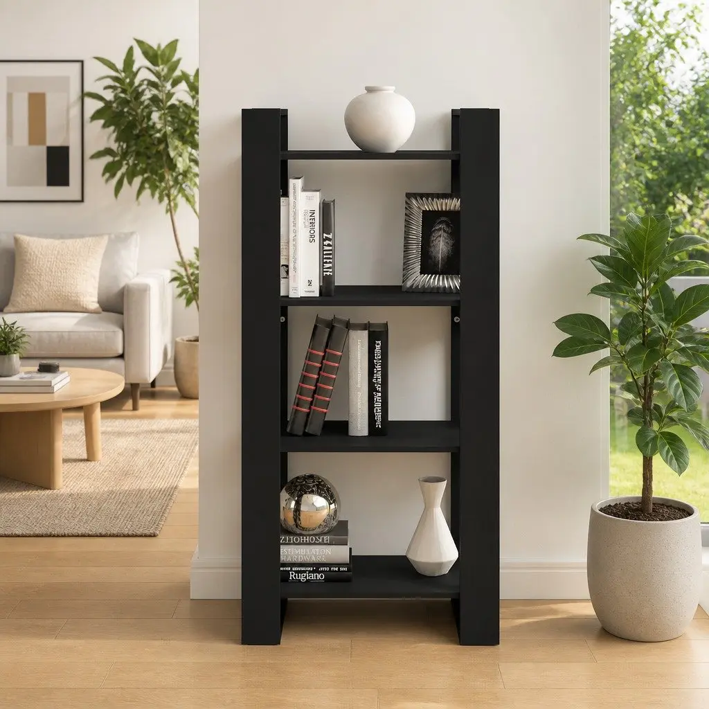 Solid Wood Book Cabinet Room Divider Black 60x35x125cm