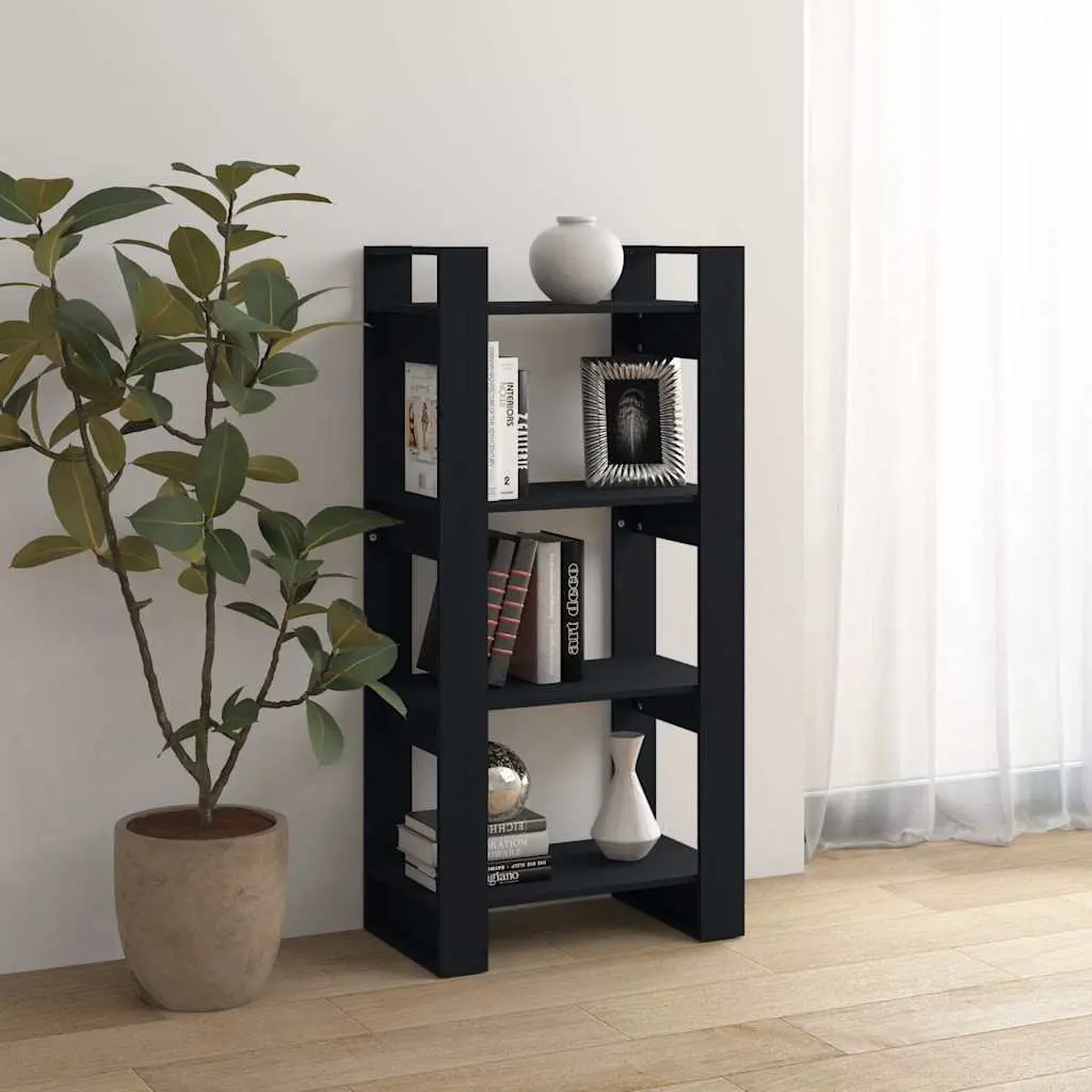 Solid Wood Book Cabinet Room Divider Black 60x35x125cm