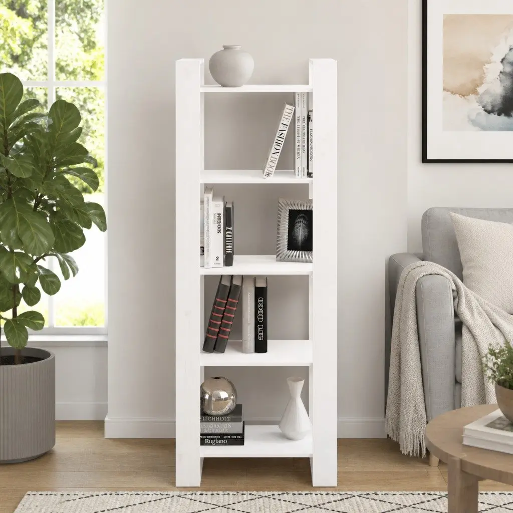 Book Cabinet Room Divider White Solid Pine Wood 60x35x160 cm