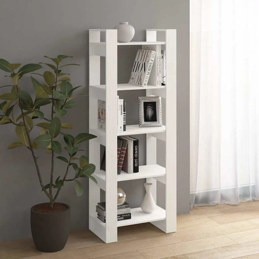 Book Cabinet Room Divider White Solid Pine Wood 60x35x160 cm