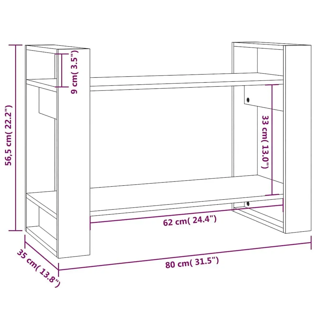 Room Divider Book Cabinet, 80x35x56.5cm Solid Pine