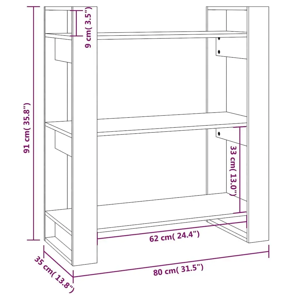 Solid Wood Pine Book Cabinet Room Divider 80x35x91cm Brown Bookshelf Storage