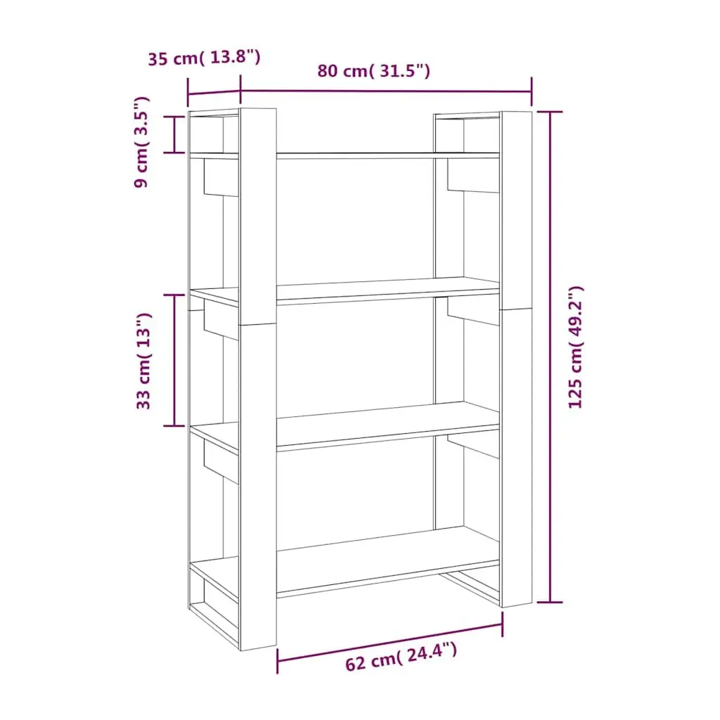 Book Cabinet Room Divider 80x35x125cm Solid Pine Wood Shelving Storage Organiser