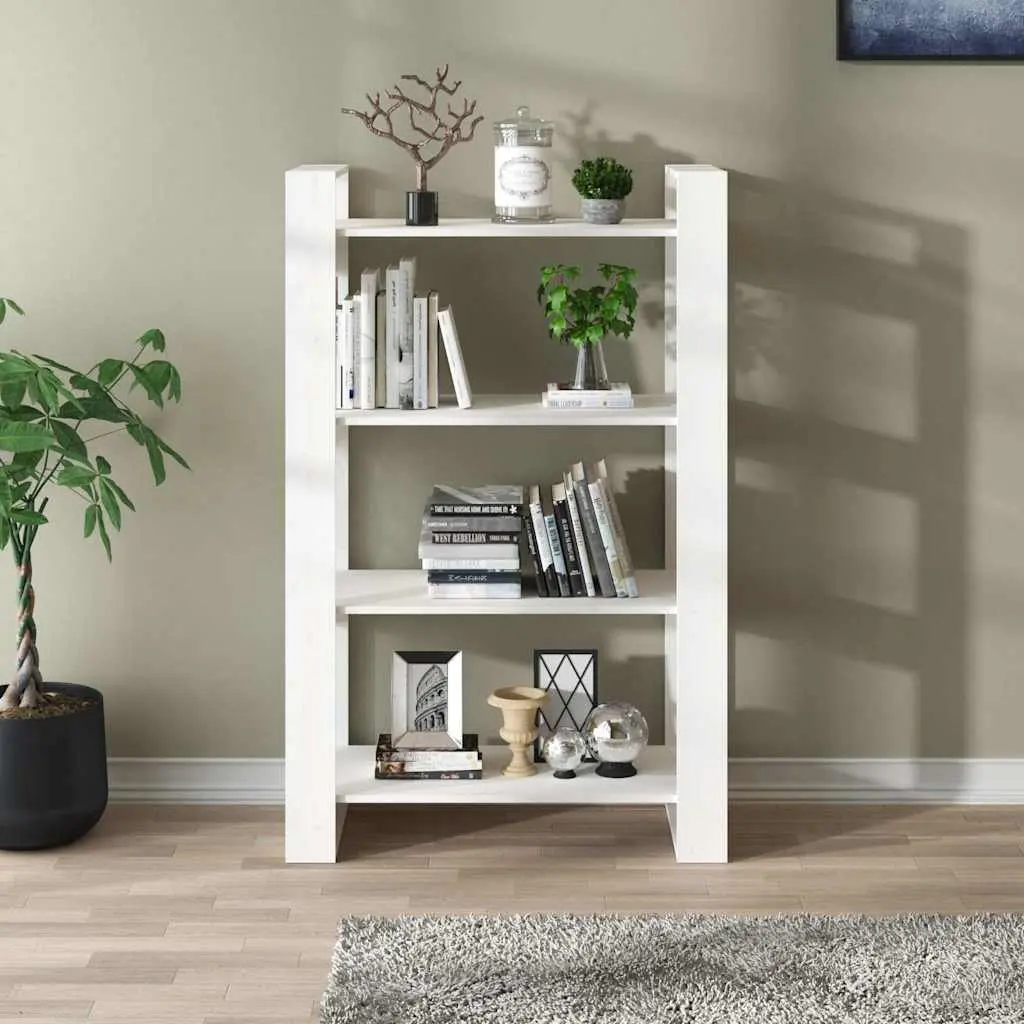 White Room Divider Book Cabinet Solid Pine Wood 80x35x125cm Storage Furniture