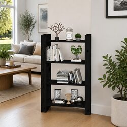 Book Cabinet Room Divider Black Solid Pine Wood Shelving Unit 80x35x125cm