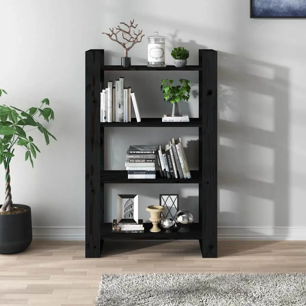 Black Solid Pine Book Cabinet and Room Divider
