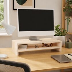 Monitor Stand Wooden Desktop Riser Storage Shelf Organiser Brown 50x24x13cm