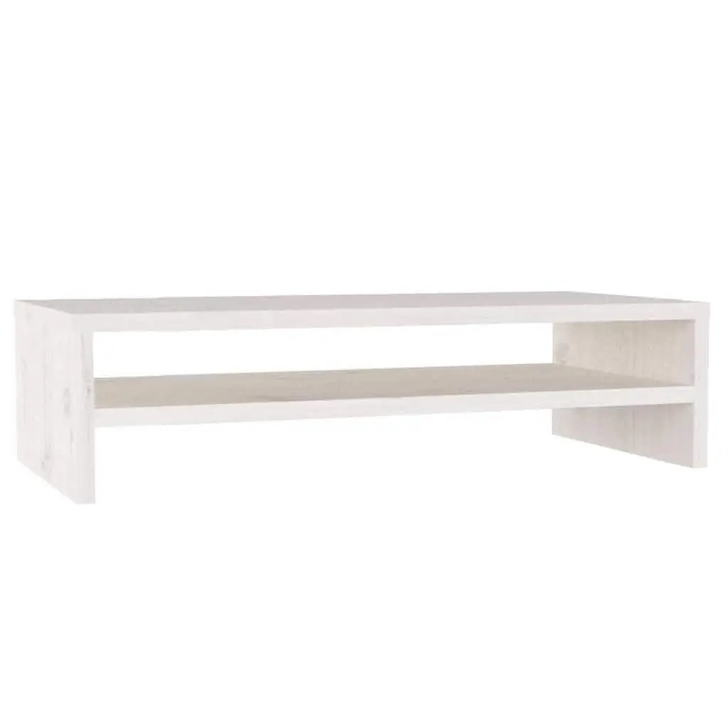 Monitor Stand White Solid Wood Pine Riser Desk Storage Shelf Keyboard Cabinet