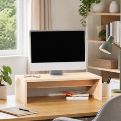 Monitor Stand Solid Pine Wood Riser Desk Organiser Storage 50x27x15cm Brown