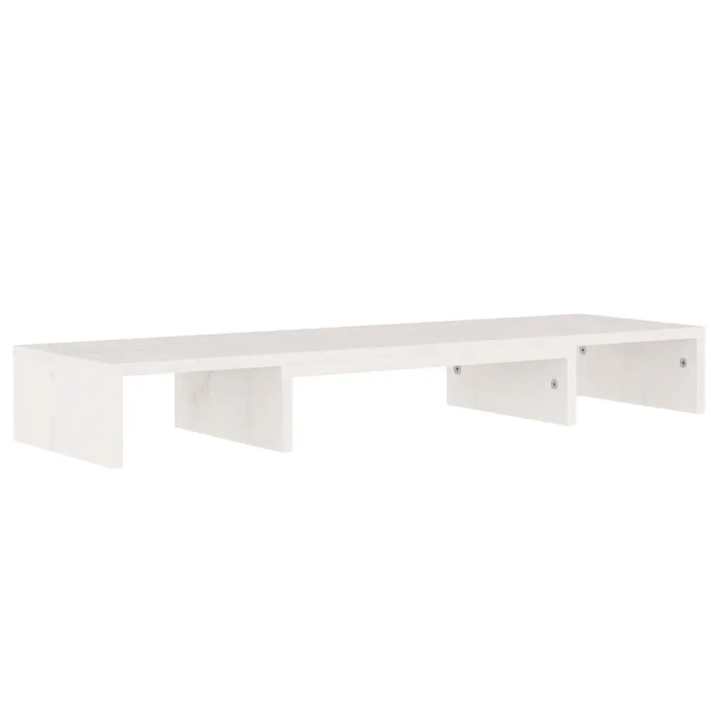 Monitor Stand White Solid Wood Pine Adjustable Desk Riser 80 x 24 x 10.5 cm