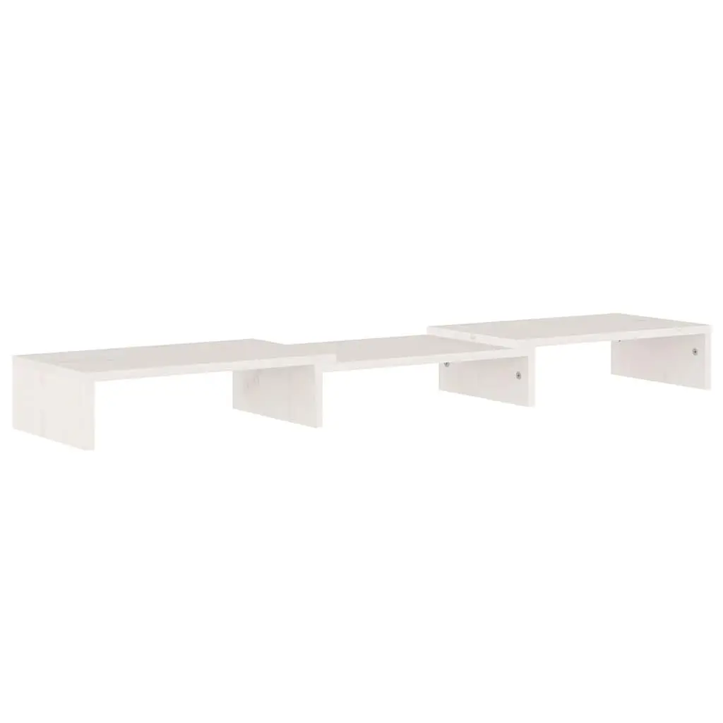 Monitor Stand White Solid Wood Pine Adjustable Desk Riser 80 x 24 x 10.5 cm