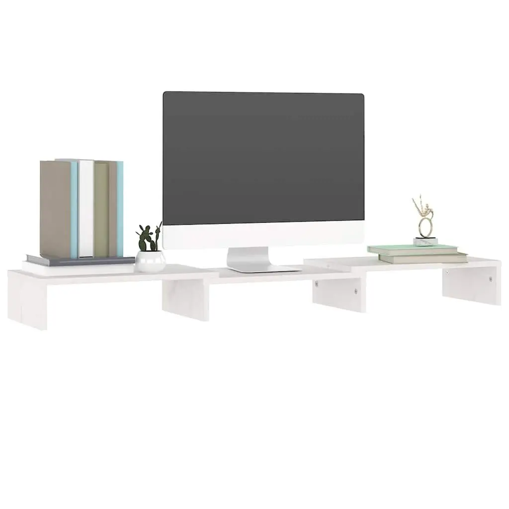 Monitor Stand White Solid Wood Pine Adjustable Desk Riser 80 x 24 x 10.5 cm