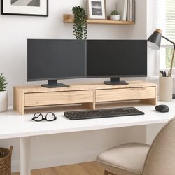 Monitor Stand Riser 100x27x15cm Solid Pine Wood Computer Desktop Keyboard