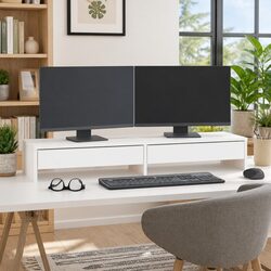Monitor Stand White 100x27x15 cm Solid Pine Wood Storage Desk Riser with Drawers