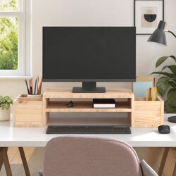 Wooden Monitor Stand 70x27.5x15 cm Solid Pine Storage Riser Computer Desk