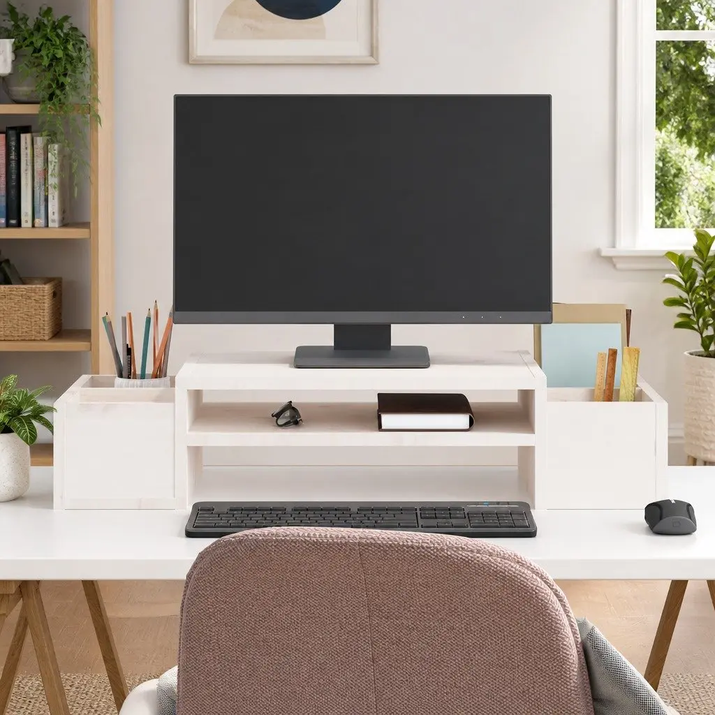 Monitor Stand White Solid Pine Wood 70x27.5x15 cm with Storage