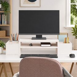 Monitor Stand White 70x27.5x15 cm Solid Pine Wood Computer Riser with Storage