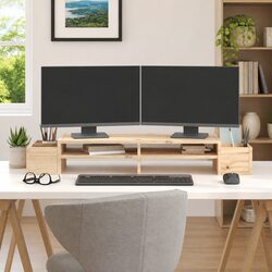 Wooden Monitor Stand 100x27.5x15cm Pine Computer Riser Storage Desk Organiser